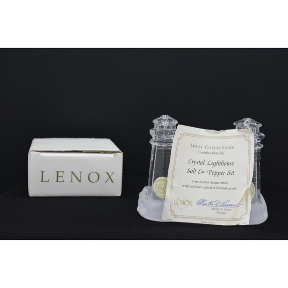 Lenox‎ Full Lead Crystal Lighthouse Salt & Pepper Shakers Germany New in Box - Picture 5 of 5
